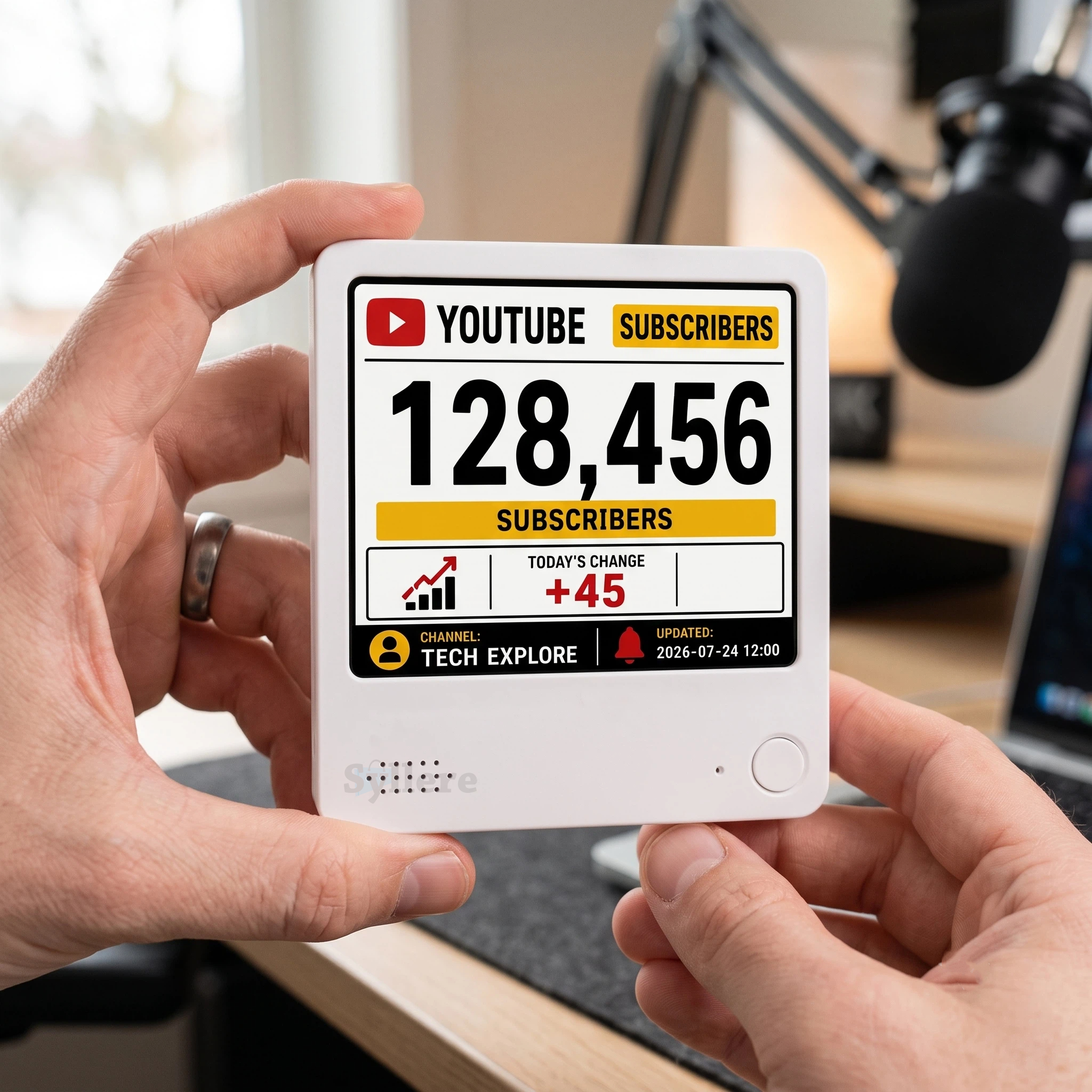 Everview e-paper display showing YouTube subscribers